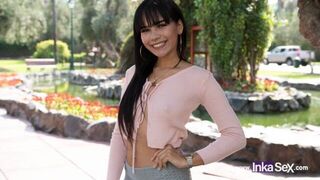 Petite Venezuelan girl is caught by young Peruvian with big cock - porn video