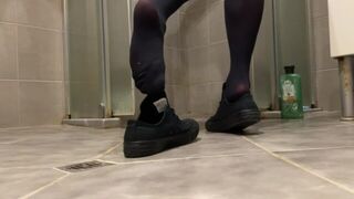 Masturbating in Bathroom in Thigh Socks and Wet Panties - porn video